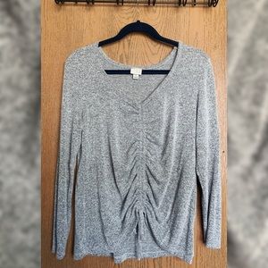 (NEW) Super soft, grey cinched long sleeve shirt.